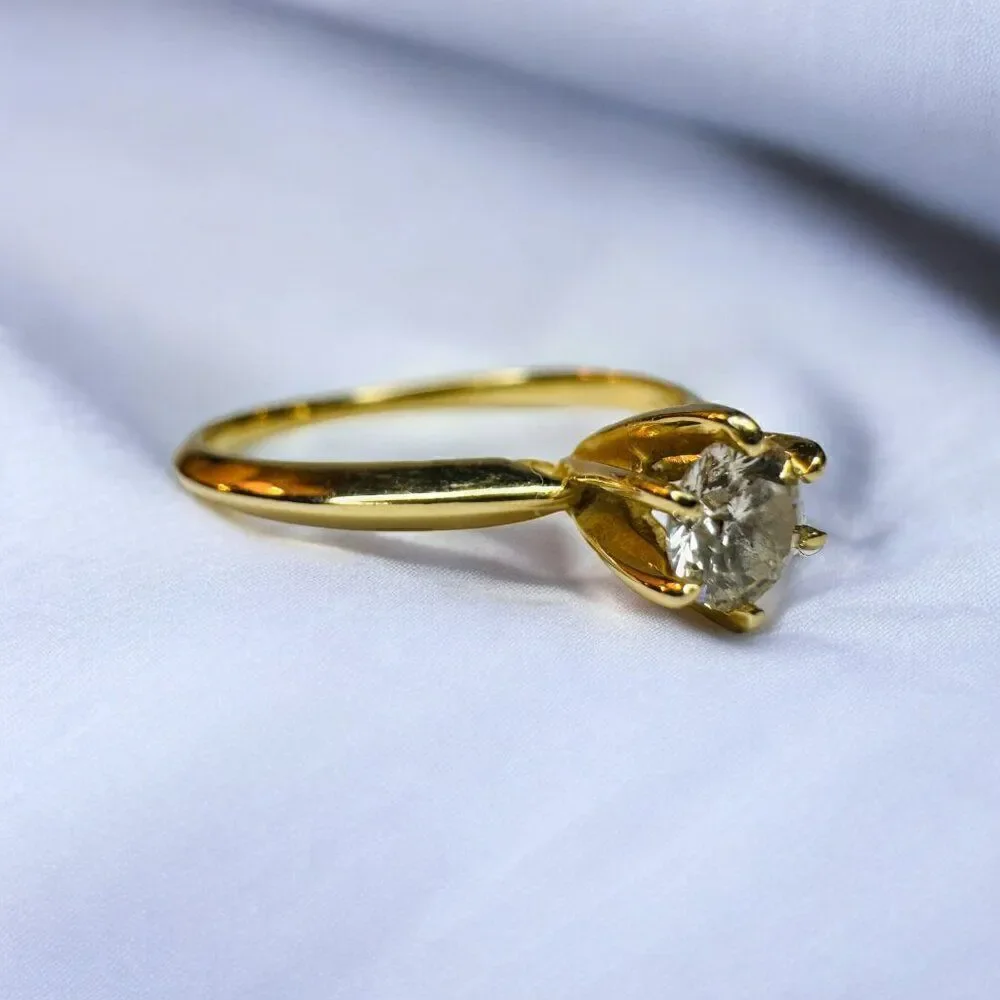 14k Gold Diamond Ring Sz 6.25 1/3ct Round Cut Solitaire Wedding Ring 1.4g